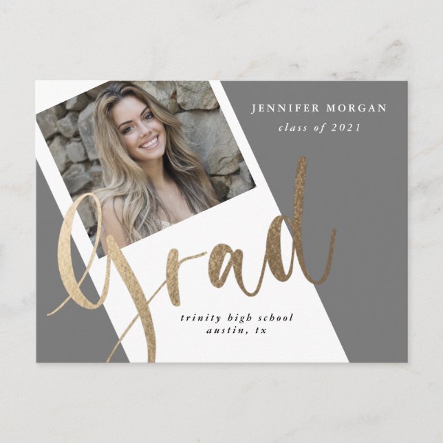 fotovykort för fotoannonsering i guld studenten vykort (Framsida)