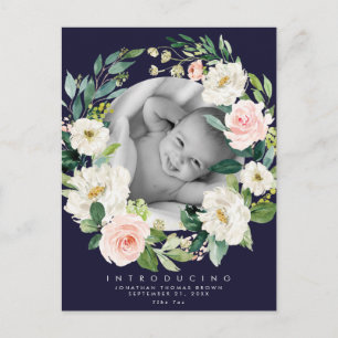 Fotovykort för marin och blommigt nyfödd bebis helg vykort