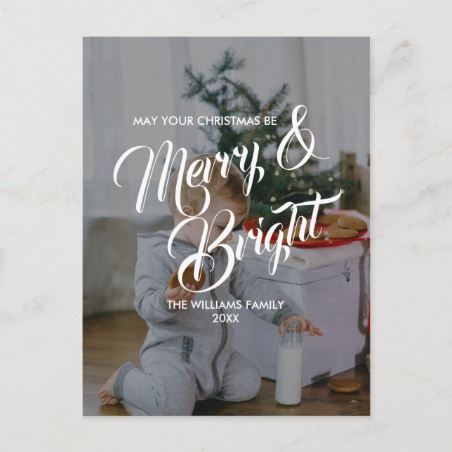 Fotovykort för Merry- och Bright-Helgdag-julfoto Helg Vykort (Framsida)