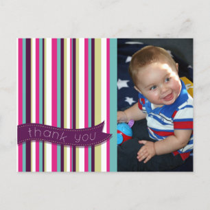 Fotovykort för Modern Rand Baby Tack Vykort