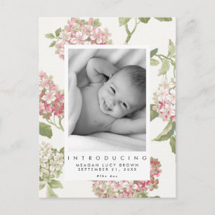 Fotovykort för nyfödd bebis rosa blommigt helg vykort