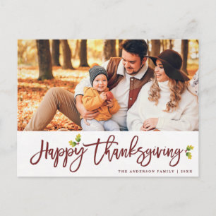 Fotovykort för Thanksgiving av modernt bladskript Vykort