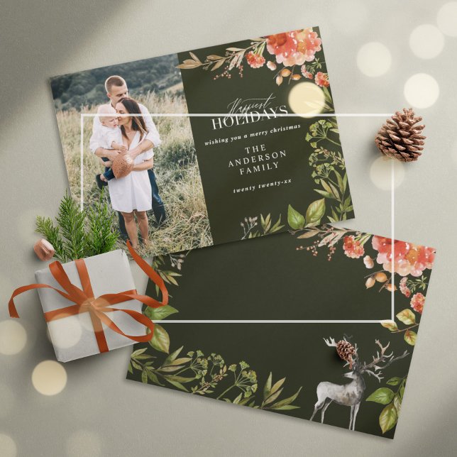 Fotrött och grönt för julgransbitarna julkort (Skapare uppladdad)