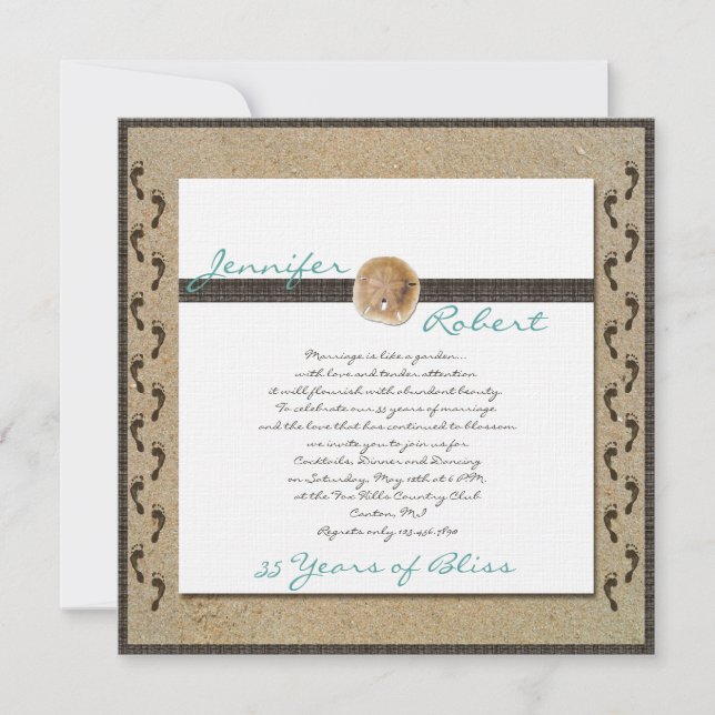 Fotspår i sanden årsjubileums inbjudan (Framsida)