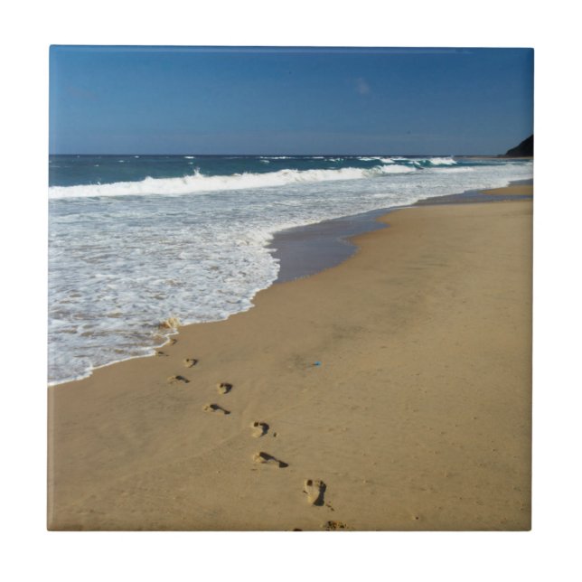 Fotspår på strand, Mabibi, Thongaland Kakelplatta (Framsidan)