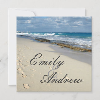 fotspår på strandbröllopinbjudan inbjudningar
