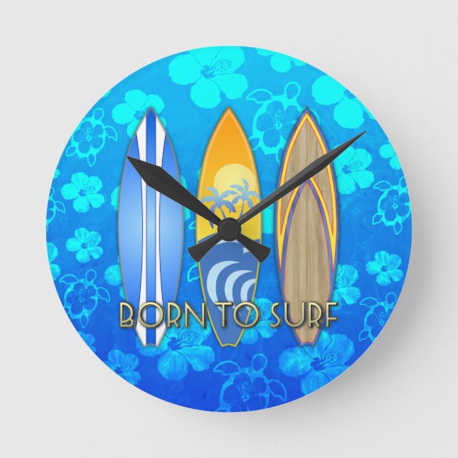 Fött att surfa rund klocka (Framsida)