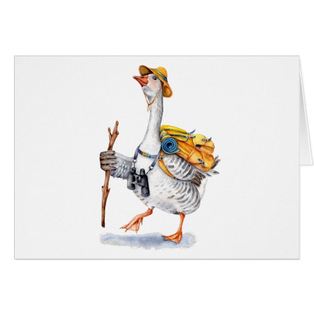 Fotvandra gåsen med ryggsäck och kikare hälsningskort (Framsidan Horizontal)