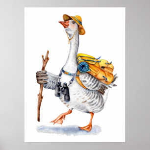 Fotvandra gåsen med ryggsäck och kikare poster