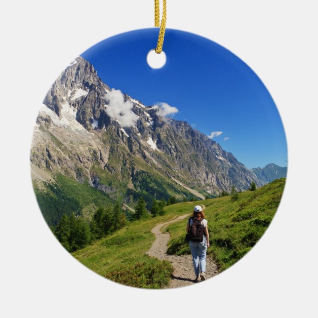 fotvandrare i vessladalen, italien julgransprydnad keramik (Framsidan)