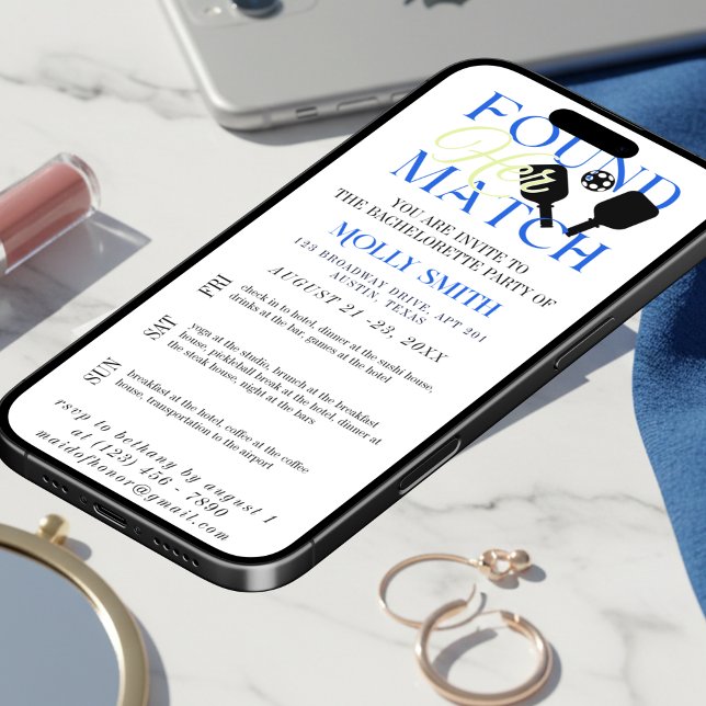 Found Her Match Pickleball Bachelorette Itinerary Inbjudningar (Found Her Match Pickleball Bachelorette Itinerary Invitation)
