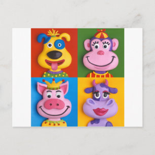 Four Animal Faces Vykort