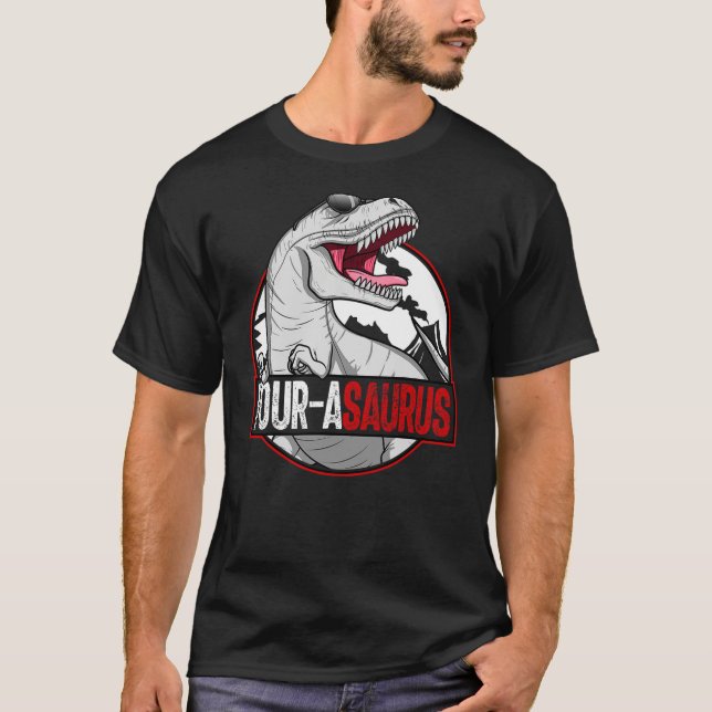 Four-asaurus Matching Family Dinosaur Kids 4th Bir T Shirt (Framsida)