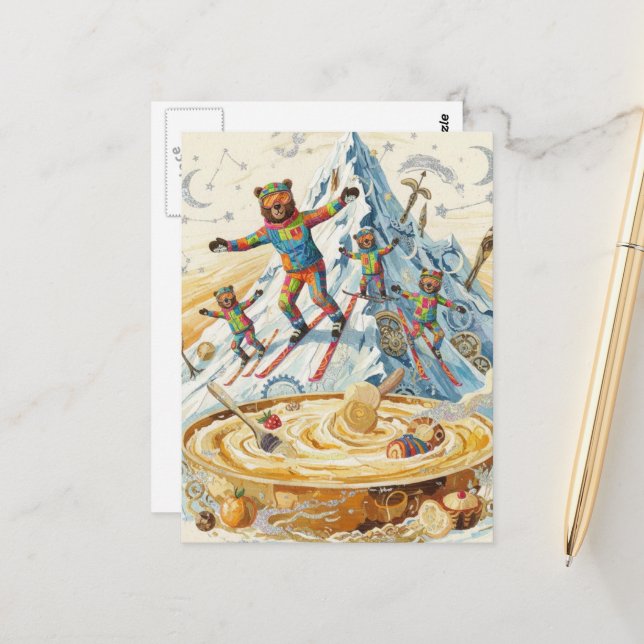 four bears ski to a bowl of porridge  vykort (Fram/Back In Situ)