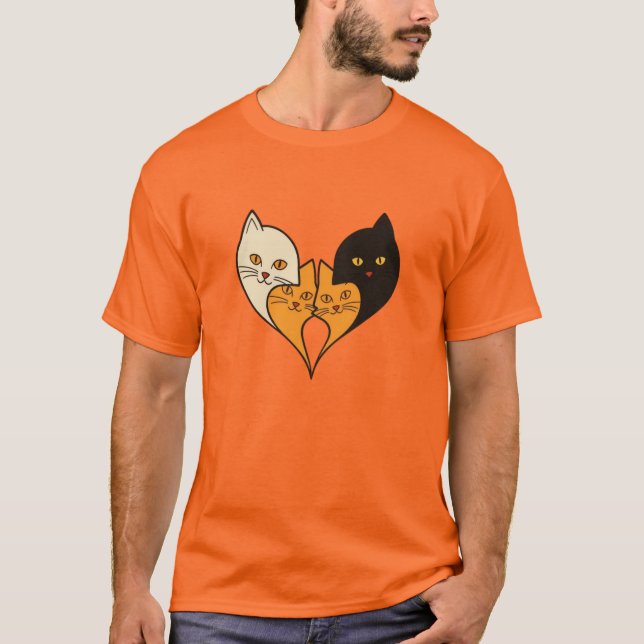 Four Cats, One Heart – Minimal Cat Love T-Shirt (Framsida)