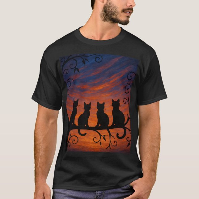 Four Cats Silhouette T Shirt (Framsida)