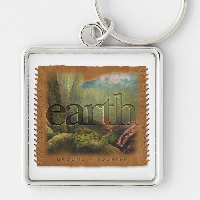 FOUR ELEMENTS - Earth - Keychain Fyrkantig Silverfärgad Nyckelring (Framsidan)