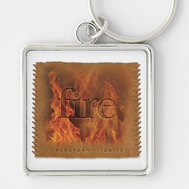FOUR ELEMENTS - Fire - Keychain Fyrkantig Silverfärgad Nyckelring (Framsidan)