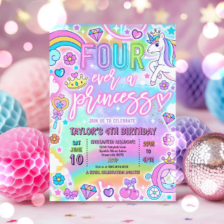 Four Ever A Princess Fairytale 4th Birthday Party Inbjudningar
