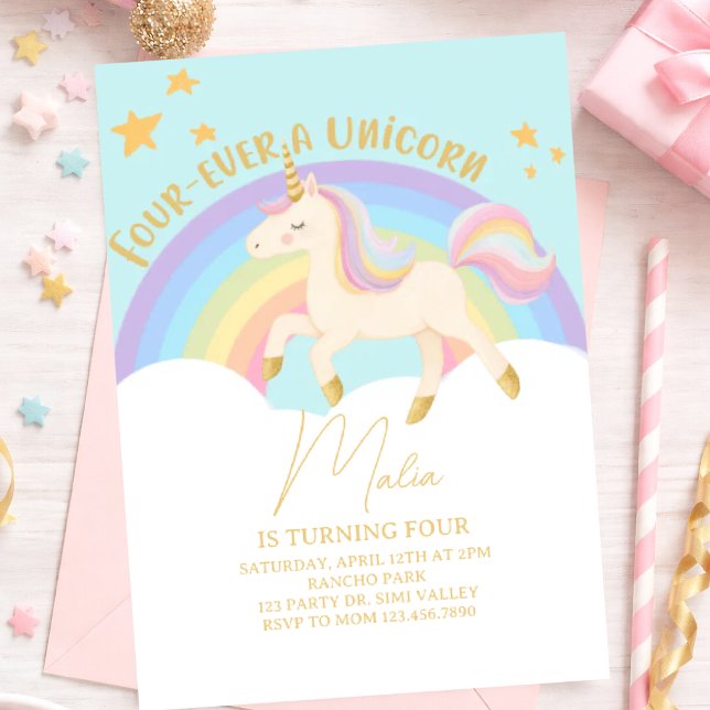 Four-Ever a Unicorn 4th Birthday Invitation – Past Inbjudningar (Skapare uppladdad)