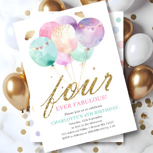 Four Ever Fabulous Ballong 4-årsdag Inbjudningar