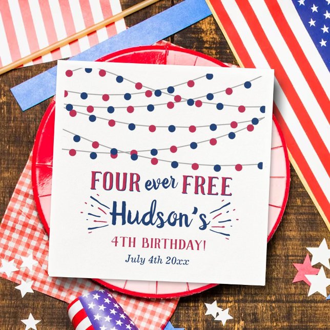 Four Ever Free! 4:e Juli 4-års Födelsedagsfest Pappersservett (Skapare uppladdad)