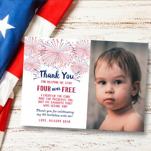 Four Ever Free! 4:e Juli 4-års födelsedagsfoto Tack Kort