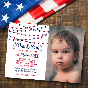 Four Ever Free! 4:e Juli 4-års födelsedagsfoto Tack Kort