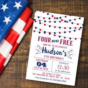 Four Ever Free! 4 juli 4-års födelsedagsfest Inbjudningar
