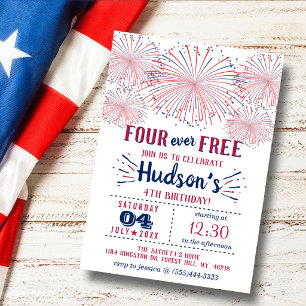 Four Ever Free! 4 juli 4-års födelsedagsfest Inbjudningar