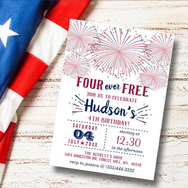 Four Ever Free! 4 juli 4-års födelsedagsfest Inbjudningar (Skapare uppladdad)
