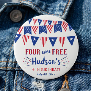 Four Ever Free! 4 juli Födelsedagsfest 4 år Knapp