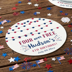 Four Ever Free! 4 juli Födelsedagsfest 4 år Underlägg Papper Rund