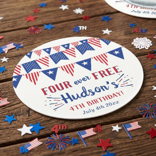 Four Ever Free! 4 juli Födelsedagsfest 4 år Underlägg Papper Rund