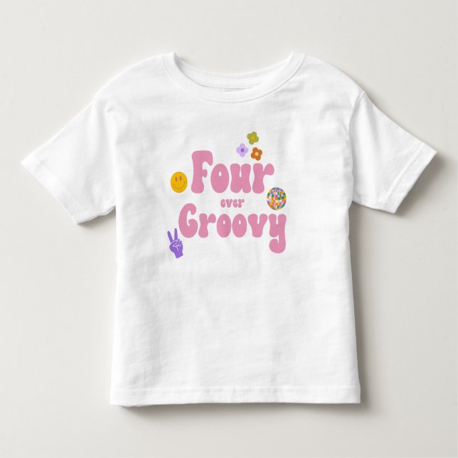 Four Ever Groovy Retro 70-tals 4-års Födelsedag  T Shirt (Framsida)