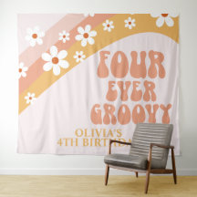 Four Ever Groovy Retro Daisy 4-års födelsedagsbann