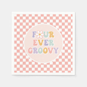 Four Ever Groovy Rosa Daisy Checker Pappersservett