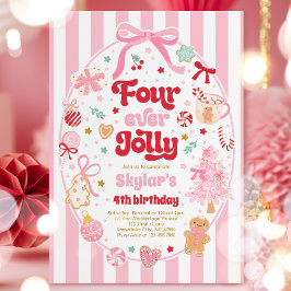 Four Ever Jolly Christmas Bow 4th Birthday Inbjudningar