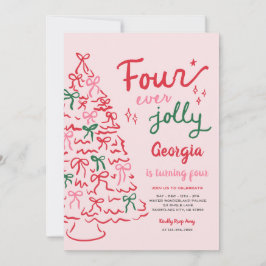 Four Ever Jolly Coquette Christmas 4th Birthday Inbjudningar