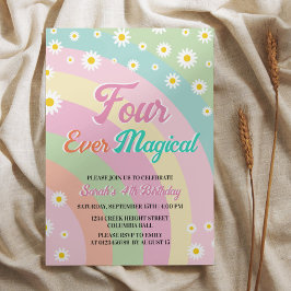 Four Ever Magical Retro Unicorn Rainbow Inbjudningar