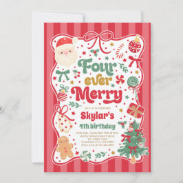 Four Ever Merry Christmas Bow 4th Birthday Inbjudningar