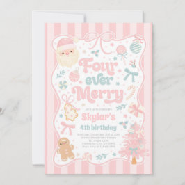 Four Ever Merry Christmas Bow 4th Birthday Inbjudningar