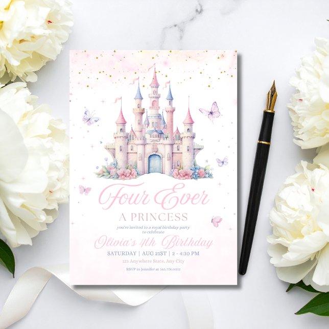 Four Ever Princess Birthday Fairytale Castle Girls Inbjudningar (Skapare uppladdad)