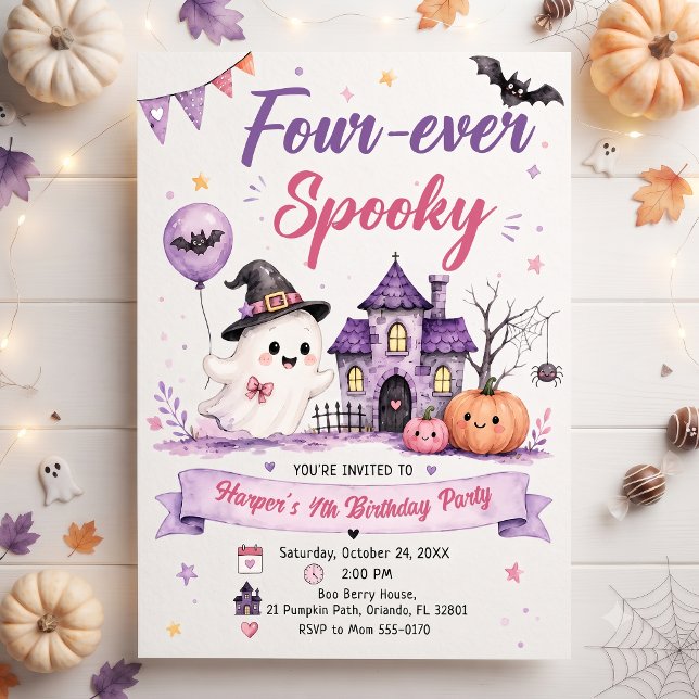 Four-ever Spooky Halloween Birthday Party Inbjudningar (Skapare uppladdad)