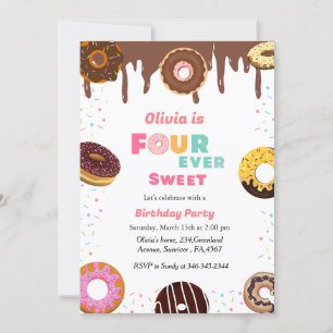Four ever sweet birthday, sweet 4Th donut theme Inbjudningar