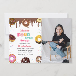Four ever sweet birthday, sweet 4Th donut theme Inbjudningar