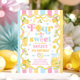 Four Ever Sweet Citron Sommar 4-års Födelsedagsfes Inbjudningar