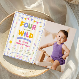Four Ever Wild Färgglad Pojke 4-års Födelsedagsfot Inbjudningar