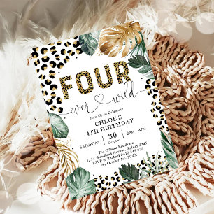 Four Ever Wild Leopard Pojke 4-årsdag Inbjudningar