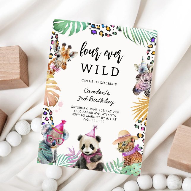 Four Ever Wild Safari Djur 4-års födelsedag Inbjudningar (Skapare uppladdad)
